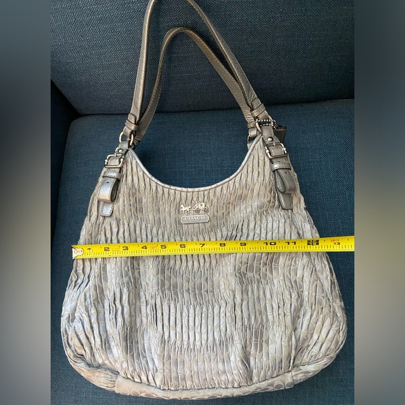 Coach Madison Gathered Sateen Signature Coach Logo Gray & Mettalic Silver Bag - Picture 15 of 16